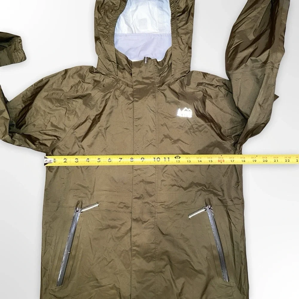 REI Boys Youth Rain Jacket Nylon Size Large 14-16 Brown Hiking Waterpoof Hooded